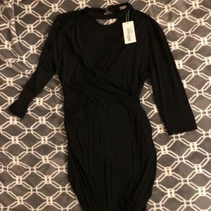 Choker Style Ruched Low V-Neck Dress, NWT